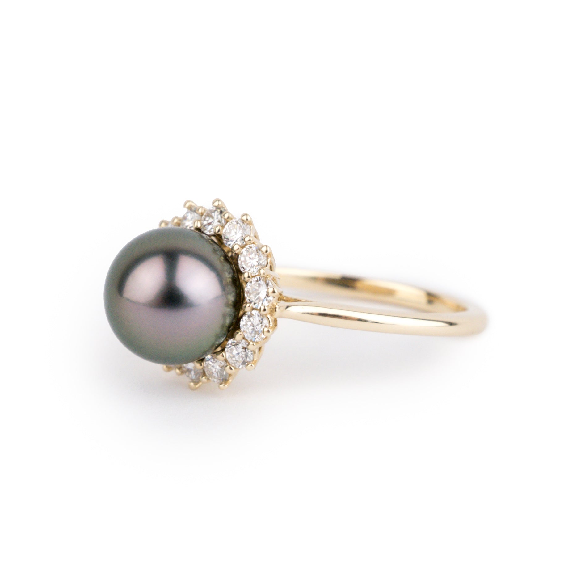 Custom Tahitian Pearl & Diamond Soleil Ring Sizes 6 to 9