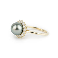 Custom Tahitian Pearl & Diamond Soleil Ring Sizes 6 to 9