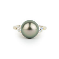 Custom Tahitian Pearl & Diamond Bisou Ring Sizes 5 to 9