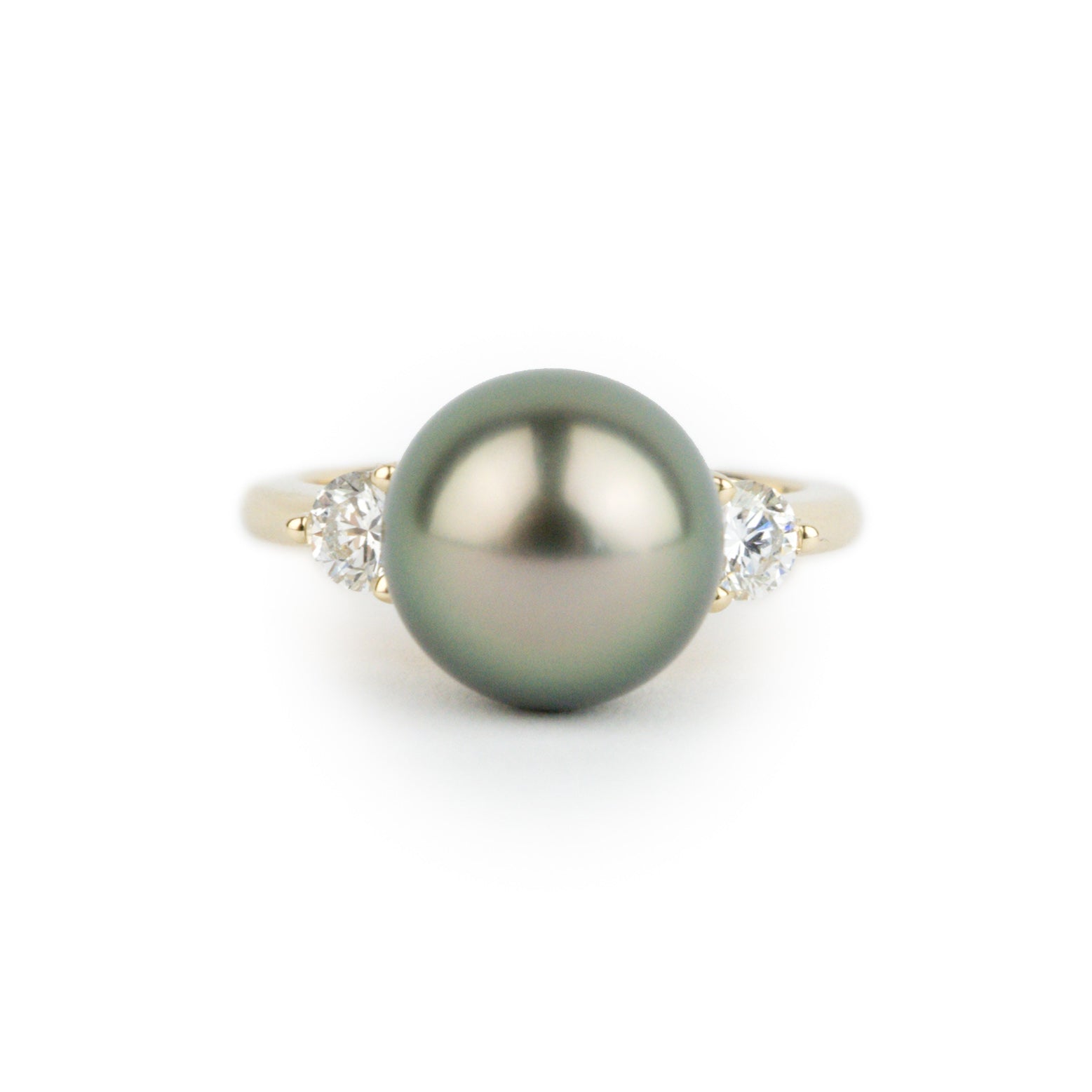 Custom Tahitian Pearl & Diamond Bisou Ring Sizes 5 to 9