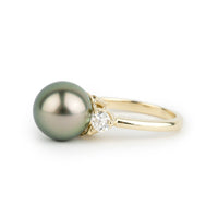 Custom Tahitian Pearl & Diamond Bisou Ring Sizes 5 to 9