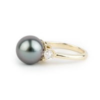 Custom Tahitian Pearl & Diamond Bisou Ring Sizes 5 to 9