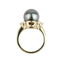Custom Tahitian Pearl & Diamond Bisou Ring Sizes 5 to 9