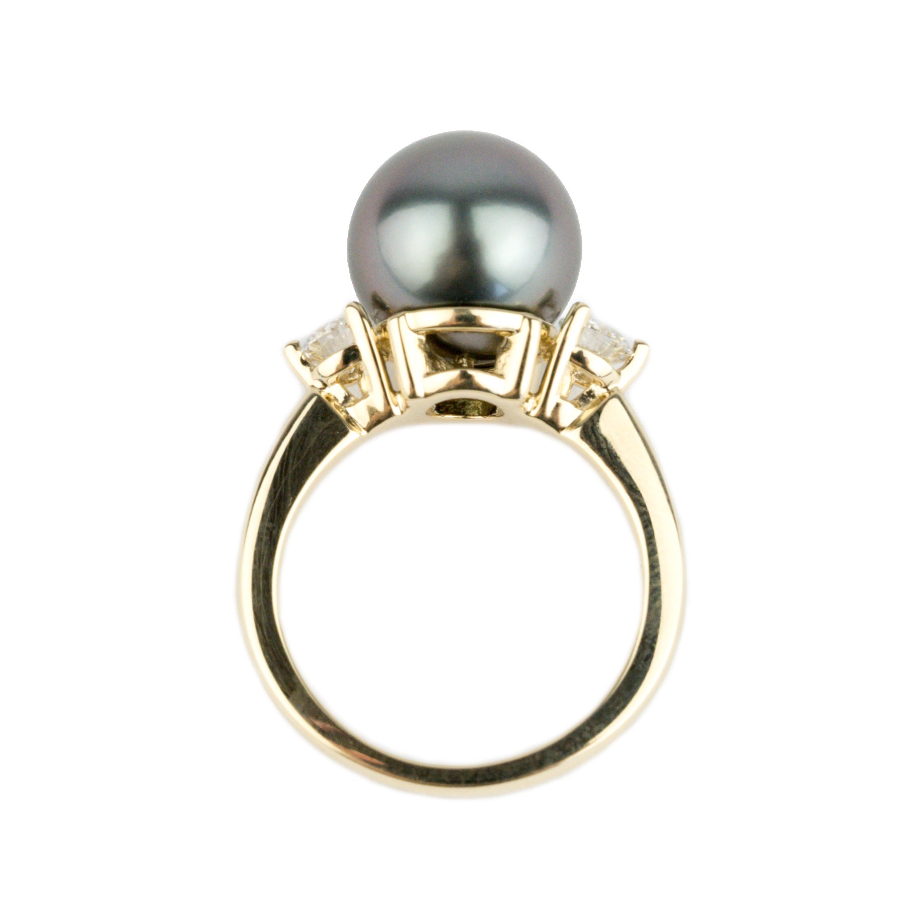 Custom Tahitian Pearl & Diamond Bisou Ring Sizes 5 to 9