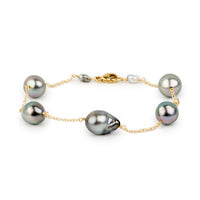 Plumeria Pink Baroque Tahitian Pearl Tin Cup Bracelet on 14K Yellow Gold