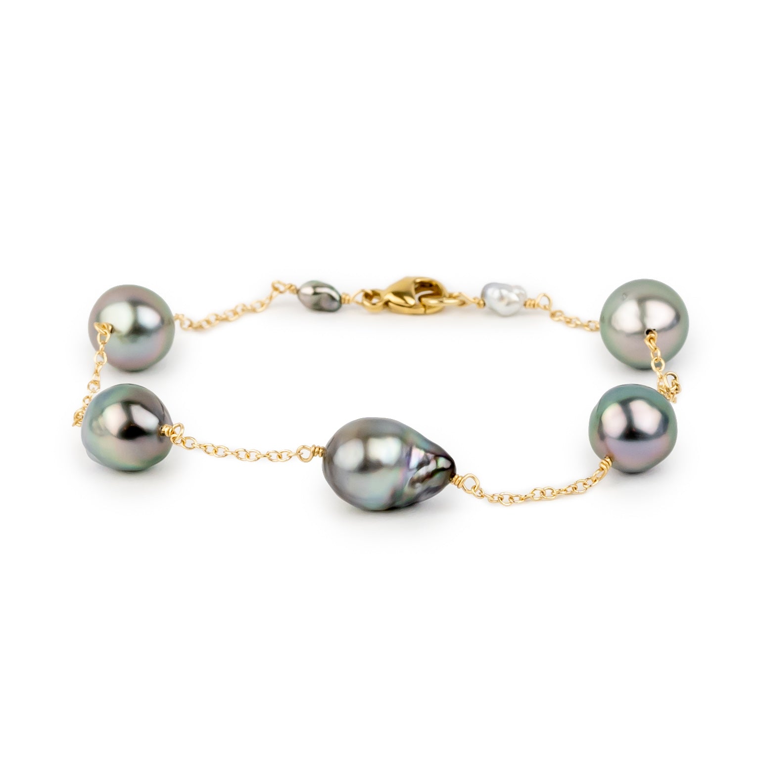 Plumeria Pink Baroque Tahitian Pearl Tin Cup Bracelet on 14K Yellow Gold