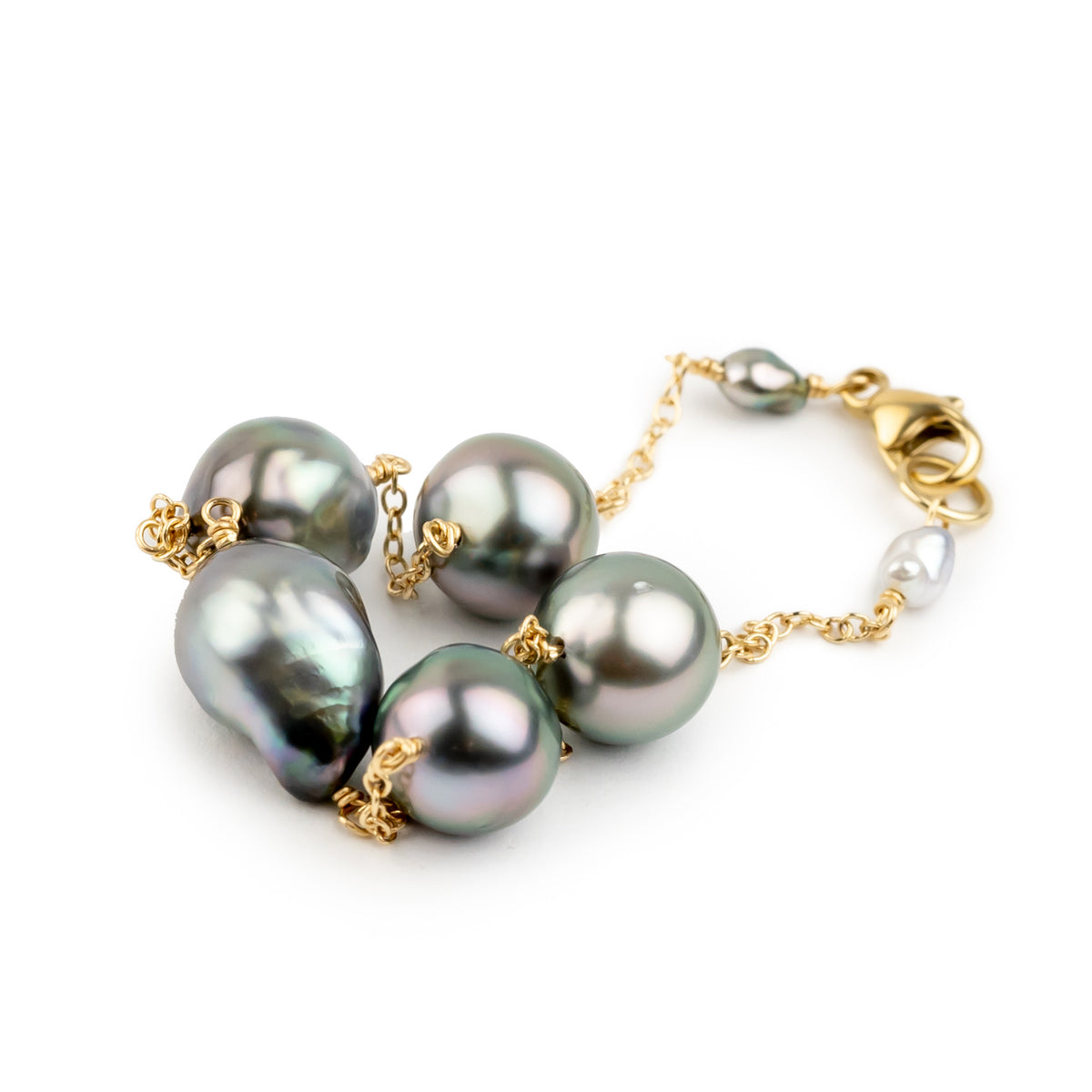 Plumeria Pink Baroque Tahitian Pearl Tin Cup Bracelet on 14K Yellow Gold