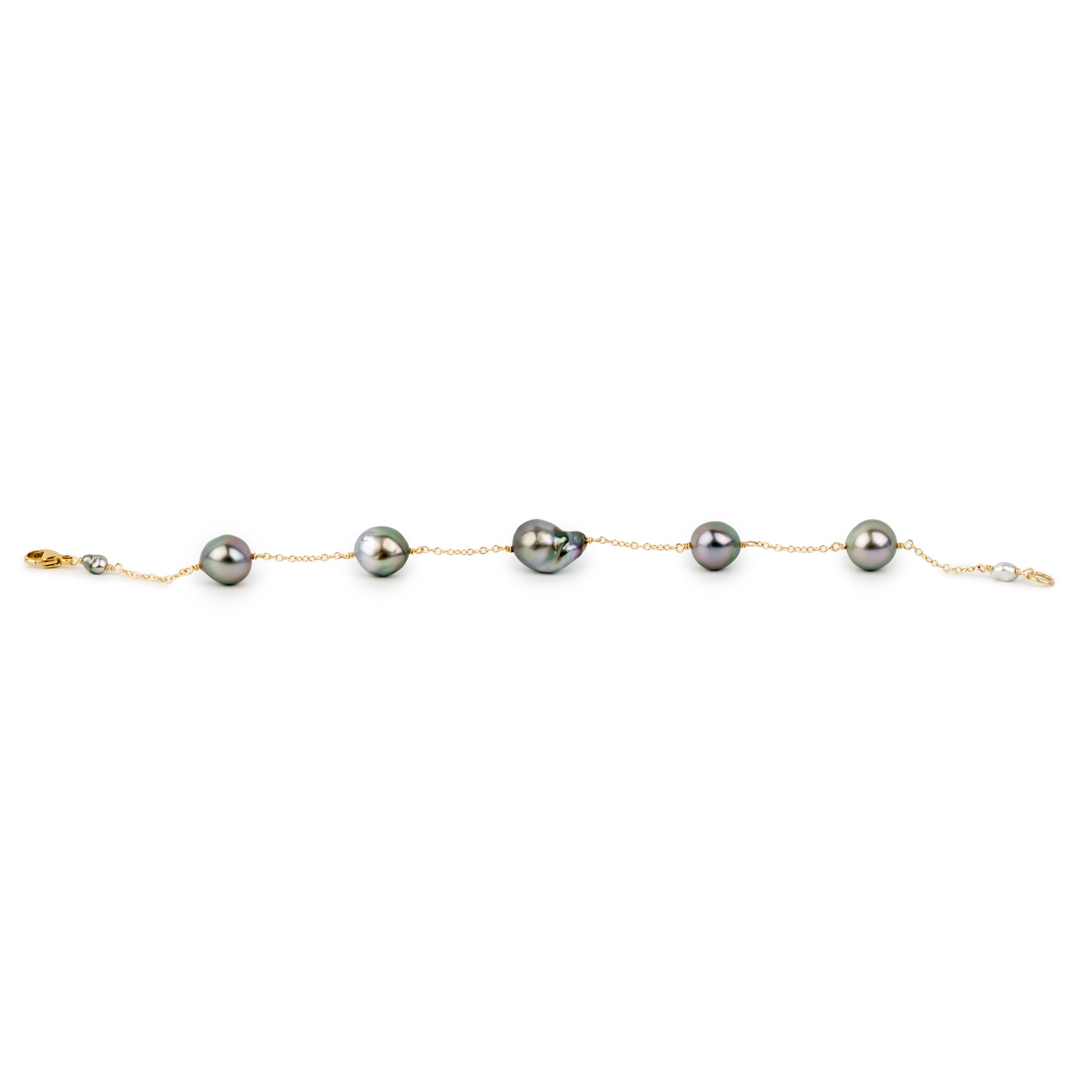 Plumeria Pink Baroque Tahitian Pearl Tin Cup Bracelet on 14K Yellow Gold