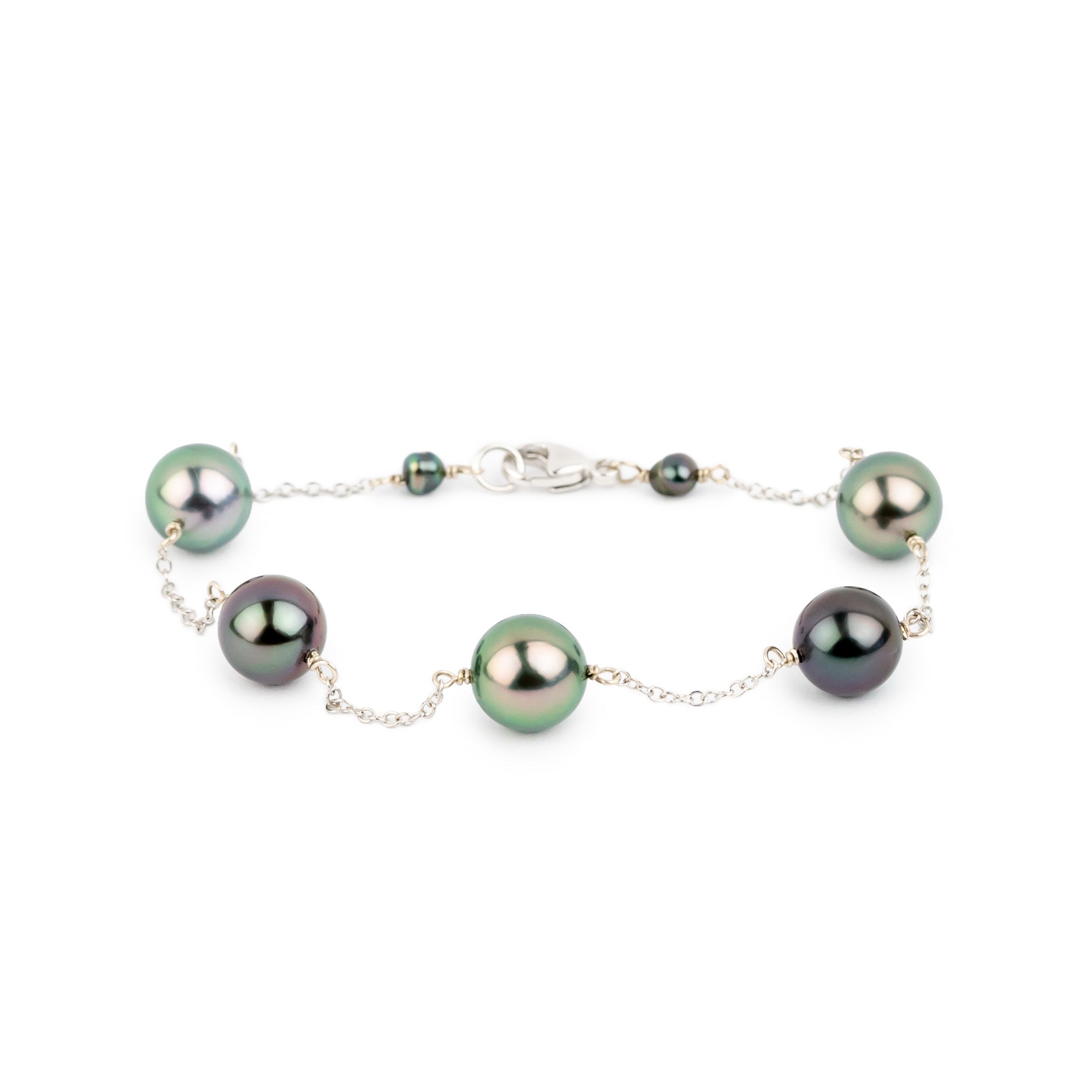 Lilac Flower Tahitian Pearl Tin Cup Bracelet on 14k White Gold