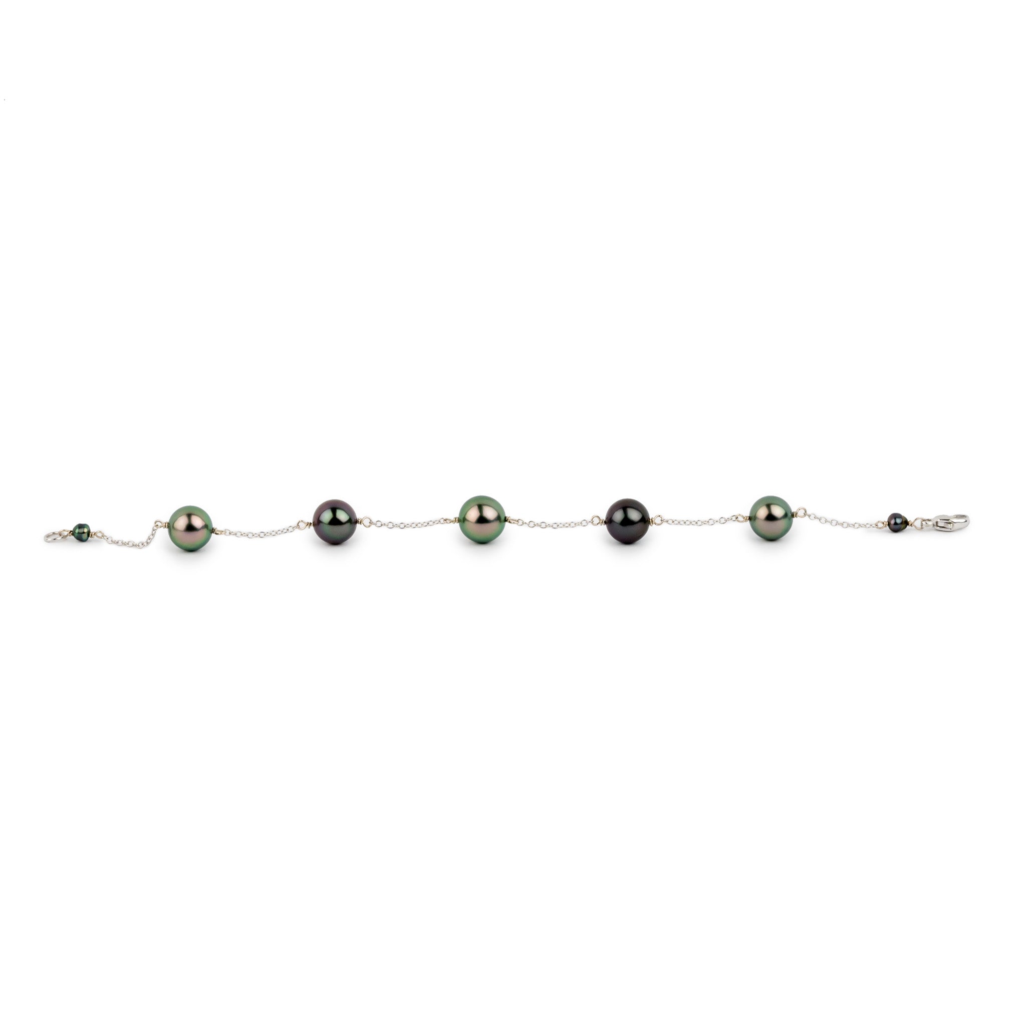 Lilac Flower Tahitian Pearl Tin Cup Bracelet on 14k White Gold