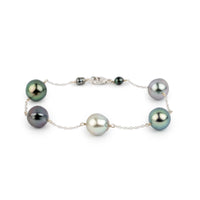 Dusky Lavender Green Baroque Tahitian Pearl Tin Cup Bracelet on 14k White Gold