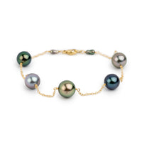 Twilit Garden Tahitian Pearl Tin Cup Bracelet on 14K Yellow Gold