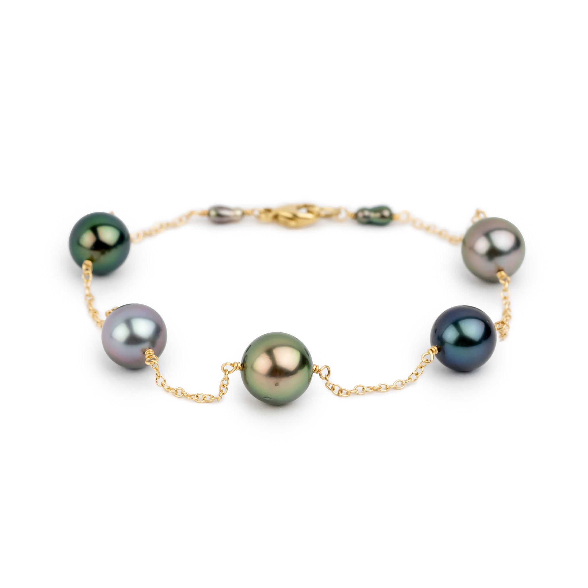 Twilit Garden Tahitian Pearl Tin Cup Bracelet on 14K Yellow Gold