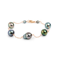 Technicolor Baroque Tahitian Pearl Tin Cup Bracelet on 14K Rose Gold