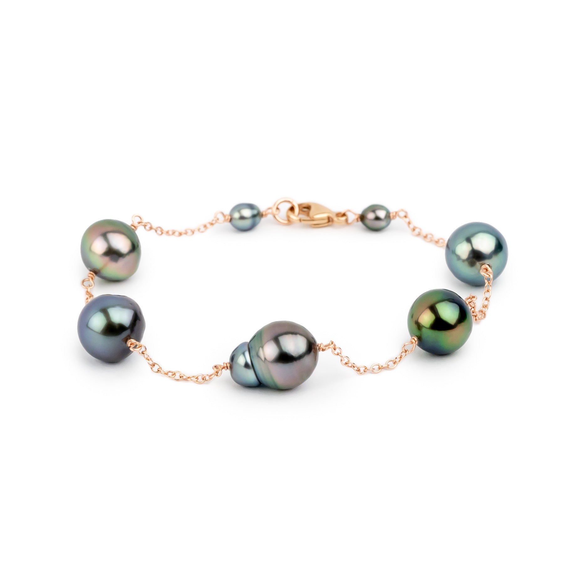 Technicolor Baroque Tahitian Pearl Tin Cup Bracelet on 14K Rose Gold