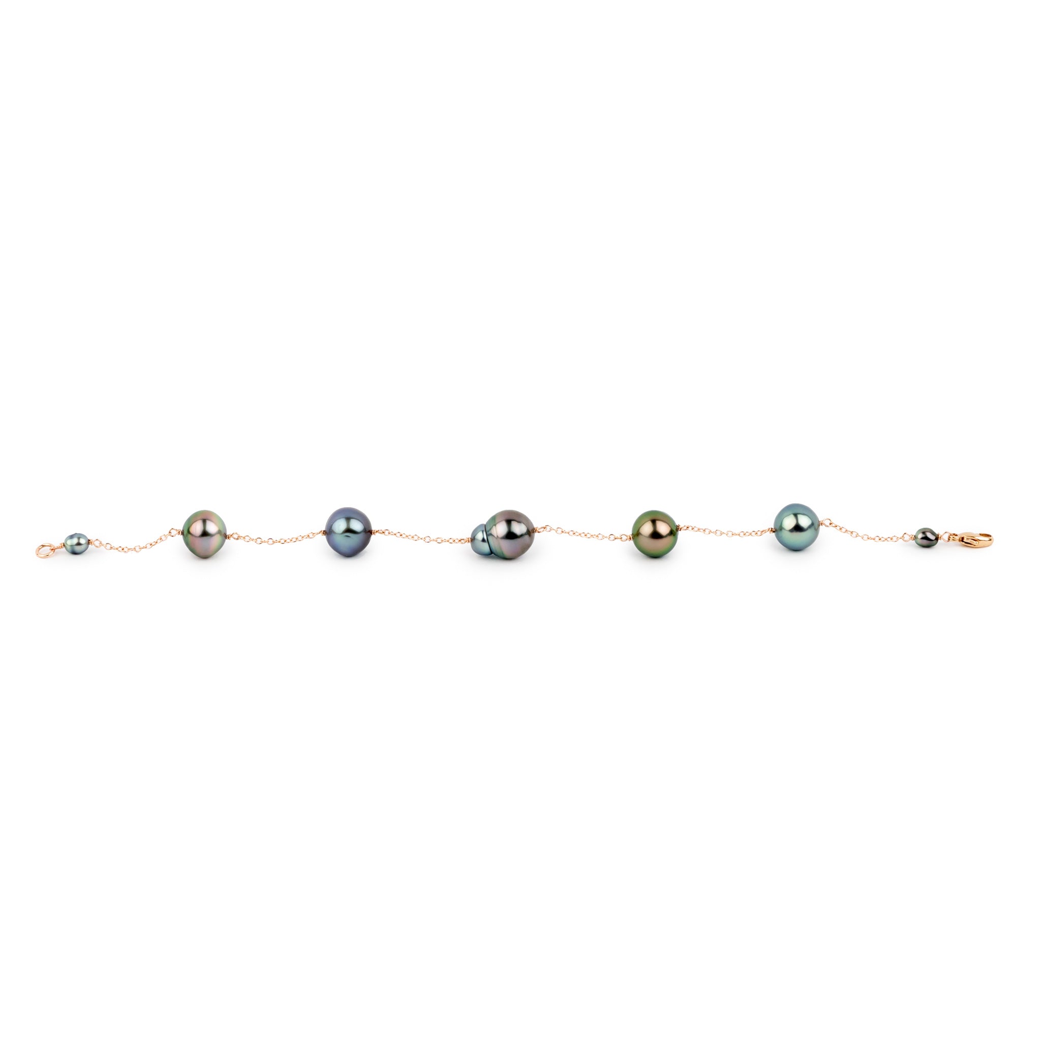 Technicolor Baroque Tahitian Pearl Tin Cup Bracelet on 14K Rose Gold