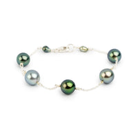 Silvery Greens Tin-Cup Tahitian Pearl Bracelet on Sterling Silver