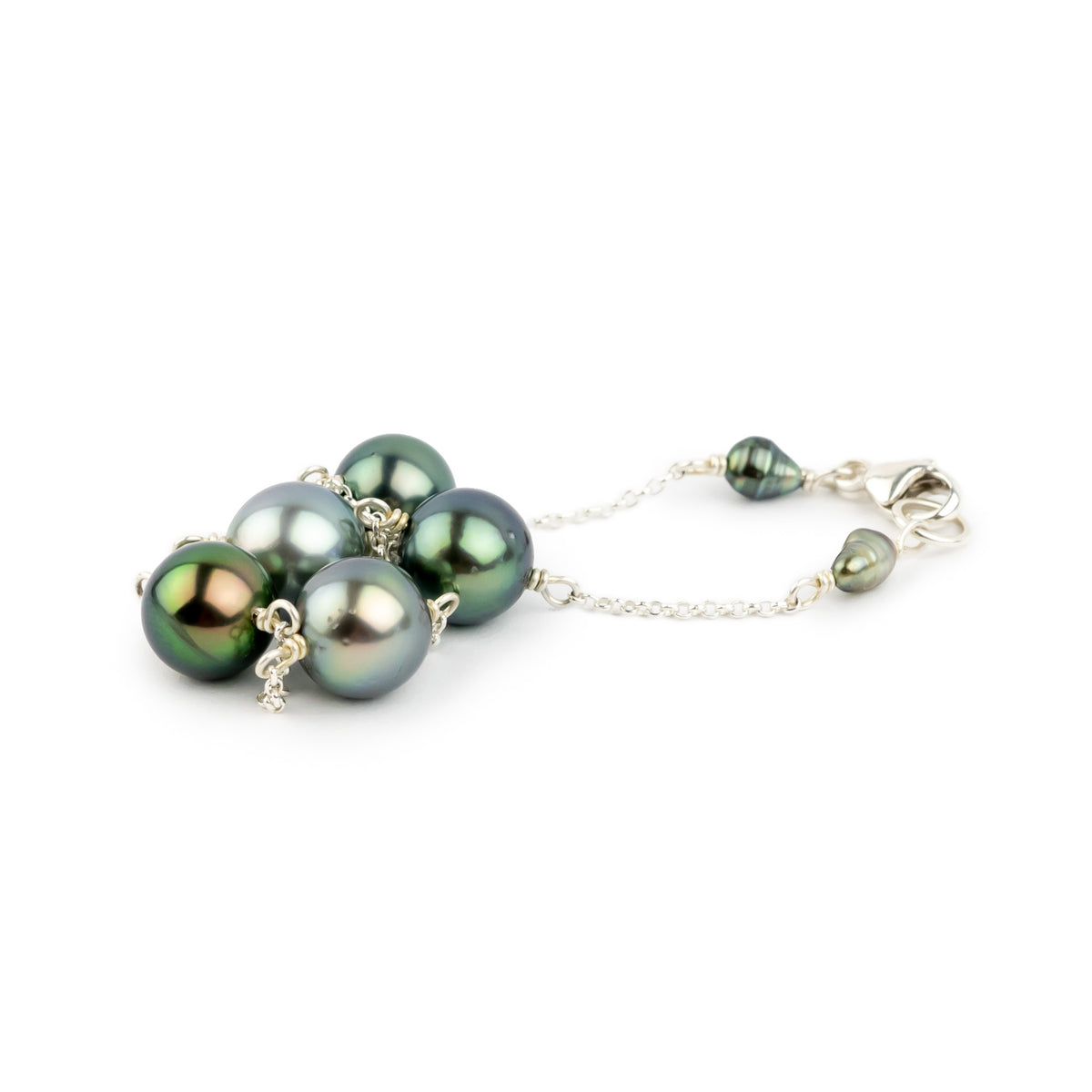 Silvery Greens Tin-Cup Tahitian Pearl Bracelet on Sterling Silver
