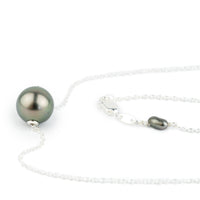 Peacock Green 9.8mm Tahitian Pearl Solitaire Necklace on Sterling Silver