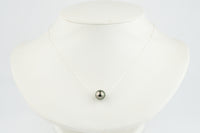 Peacock Green 9.8mm Tahitian Pearl Solitaire Necklace on Sterling Silver