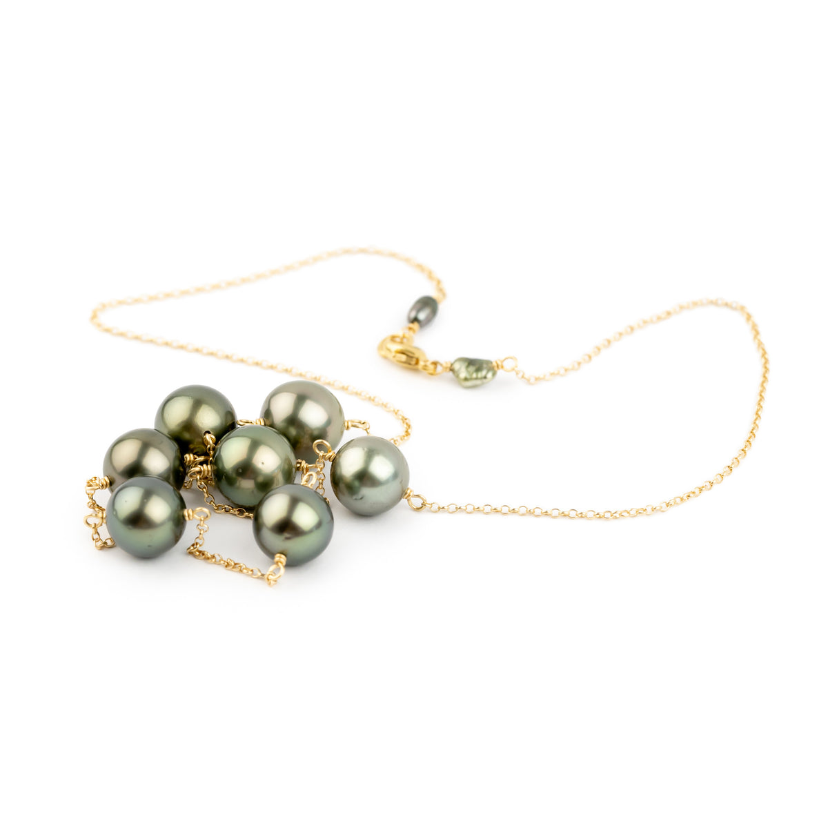 Golden Greens Tin-Cup Tahitian Pearl Necklace on 14/20 Gold Filled
