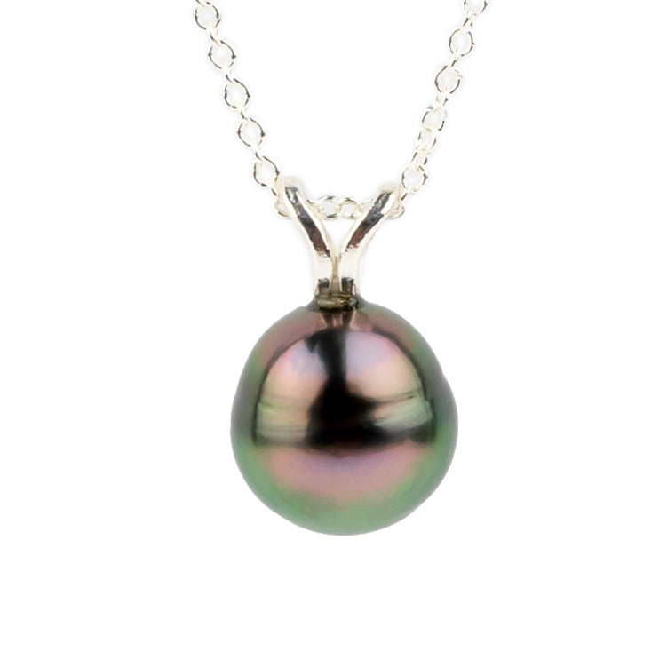 Wild Peacock 8.4mm Tahitian Pearl I'a Necklace on Sterling Silver
