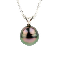 Wild Peacock 8.4mm Tahitian Pearl I'a Necklace on Sterling Silver