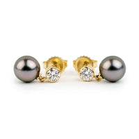 Tahitian Pearl & Diamond Nova Earrings on 14K Yellow Gold