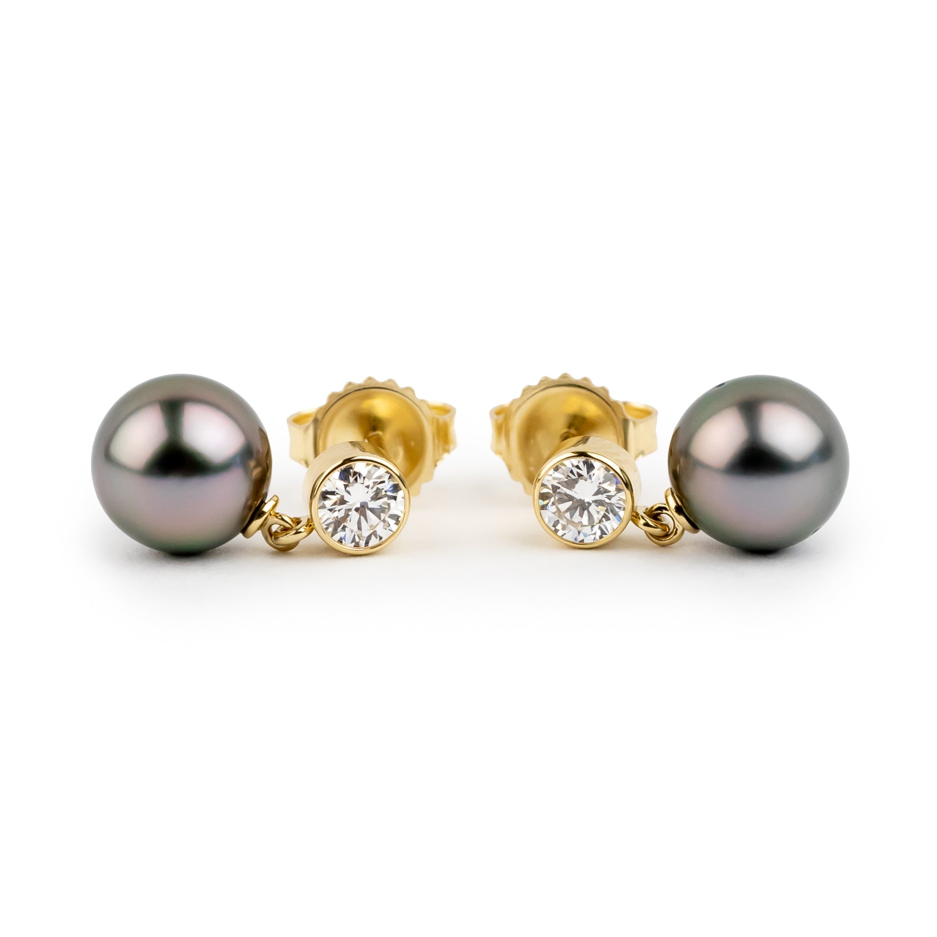 Tahitian Pearl & Diamond Nova Earrings on 14K Yellow Gold
