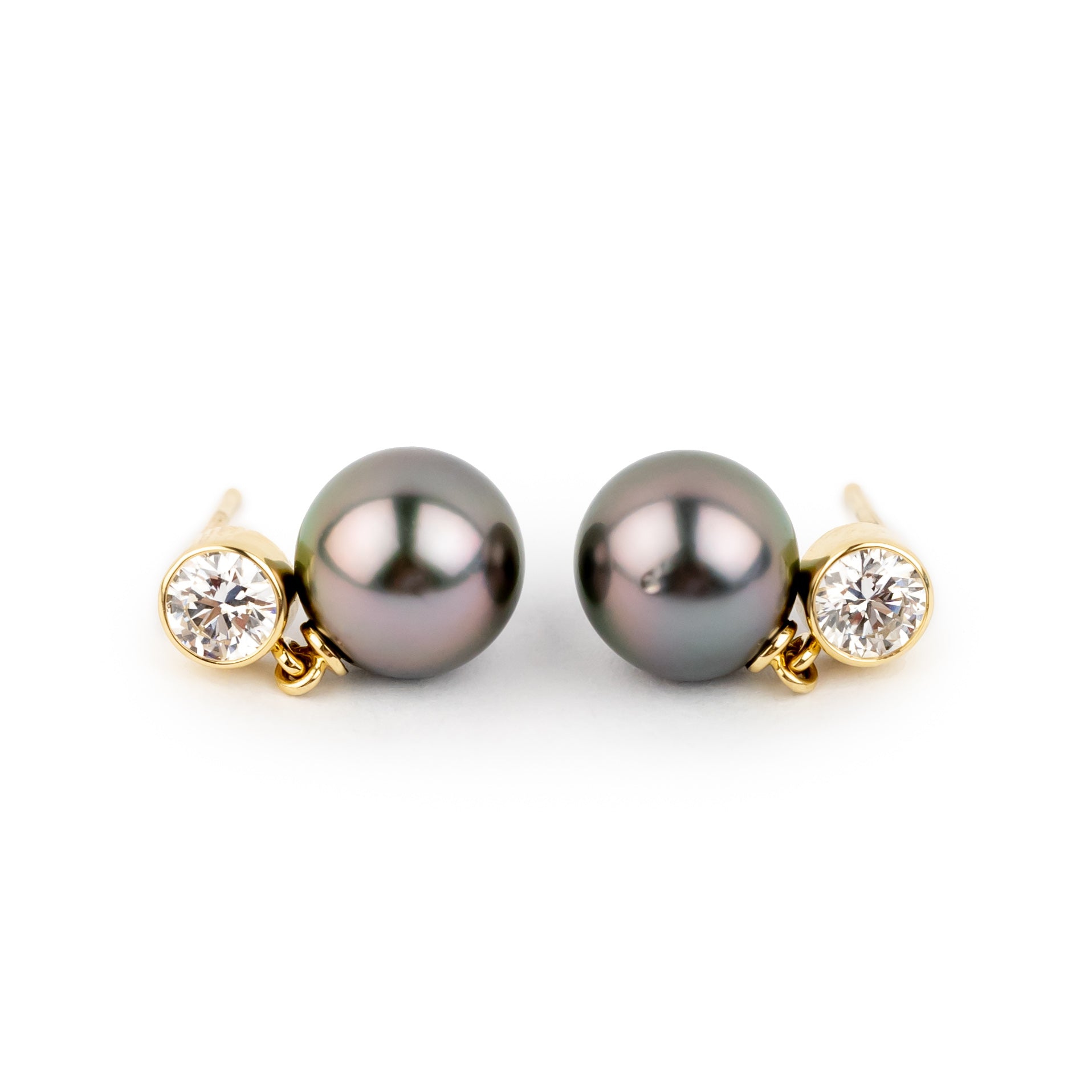 Tahitian Pearl & Diamond Nova Earrings on 14K Yellow Gold