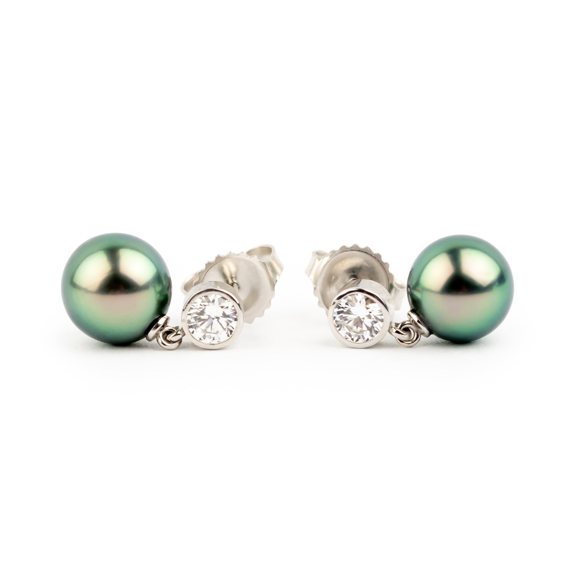 Tahitian Pearl & Diamond Nova Earrings on 14K White Gold