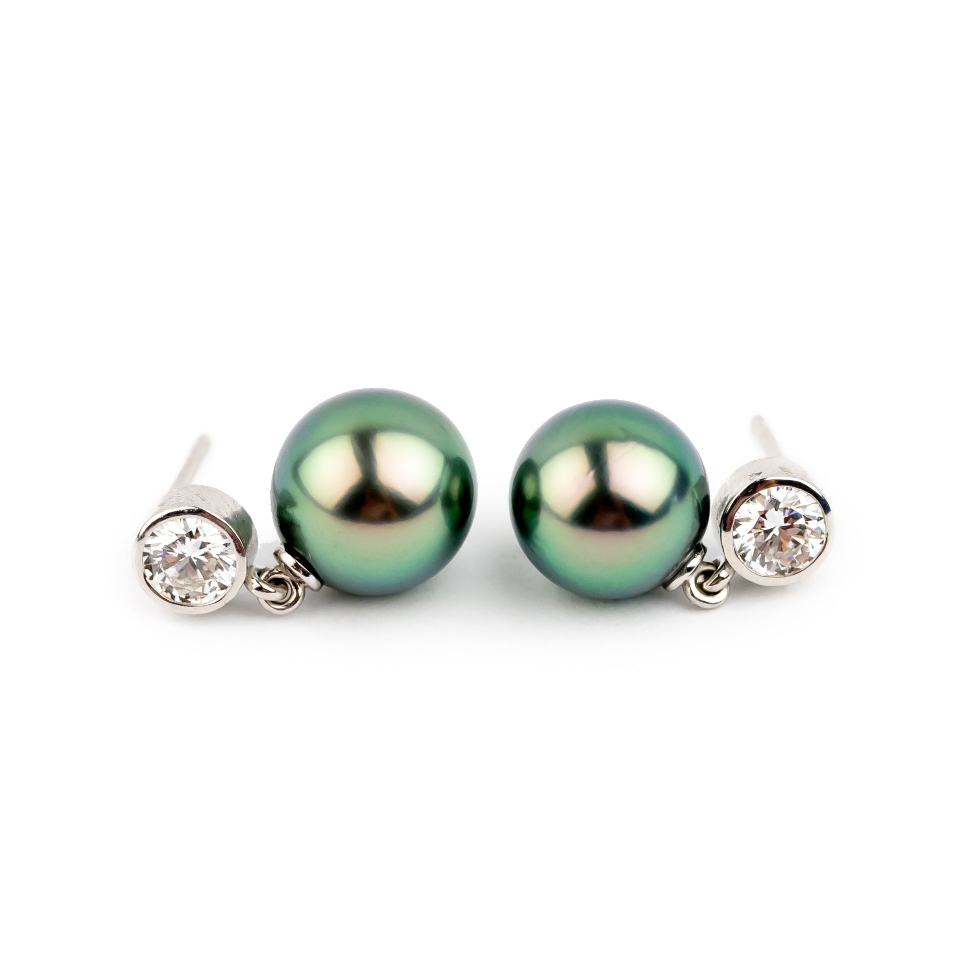 Tahitian Pearl & Diamond Nova Earrings on 14K White Gold