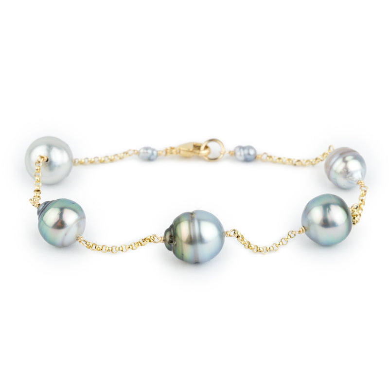 Sky Blue Circled Tin-Cup Tahitian Pearl Bracelet