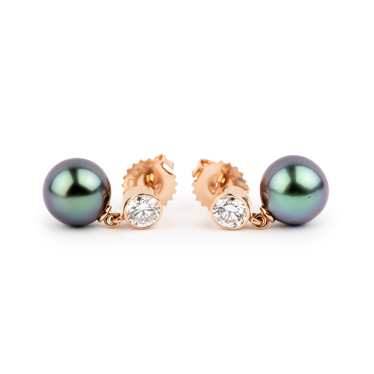 Tahitian Pearl & Diamond Nova Earrings on 14K Rose Gold