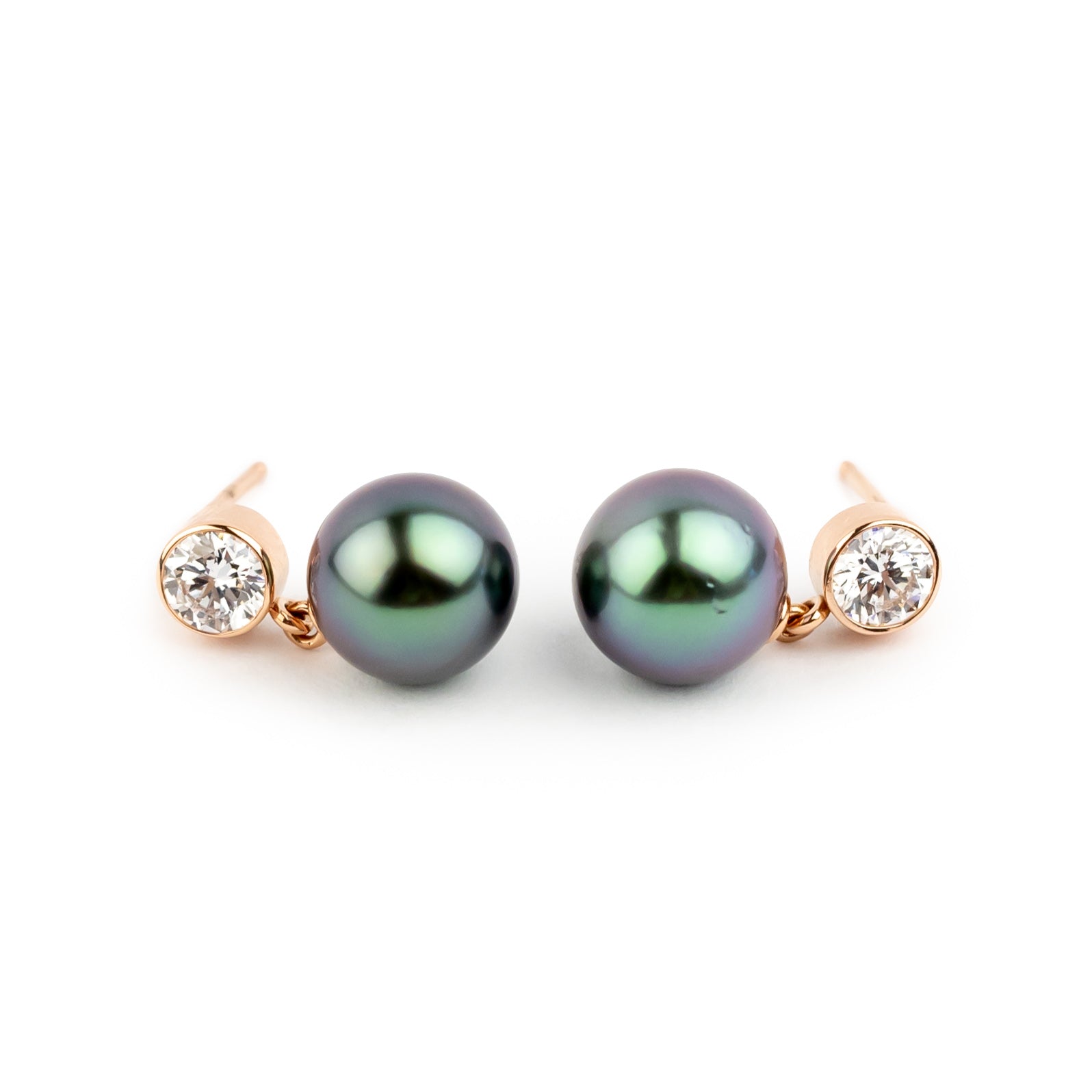 Tahitian Pearl & Diamond Nova Earrings on 14K Rose Gold