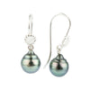 Blue-Green Peacock Tahitian Pearl Seashell Hook Earrings