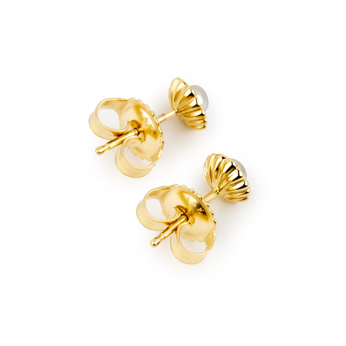 Tahitian White Keshi Pearl 14K Gold Seashell Stud Earrings