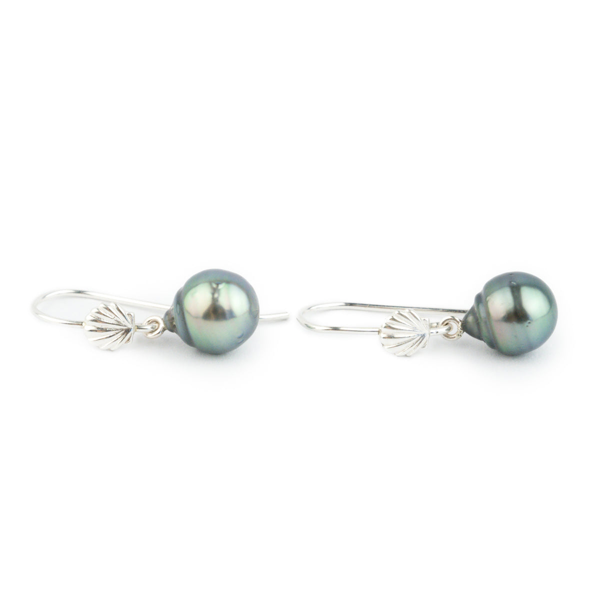 Blue-Green Peacock Tahitian Pearl Seashell Hook Earrings