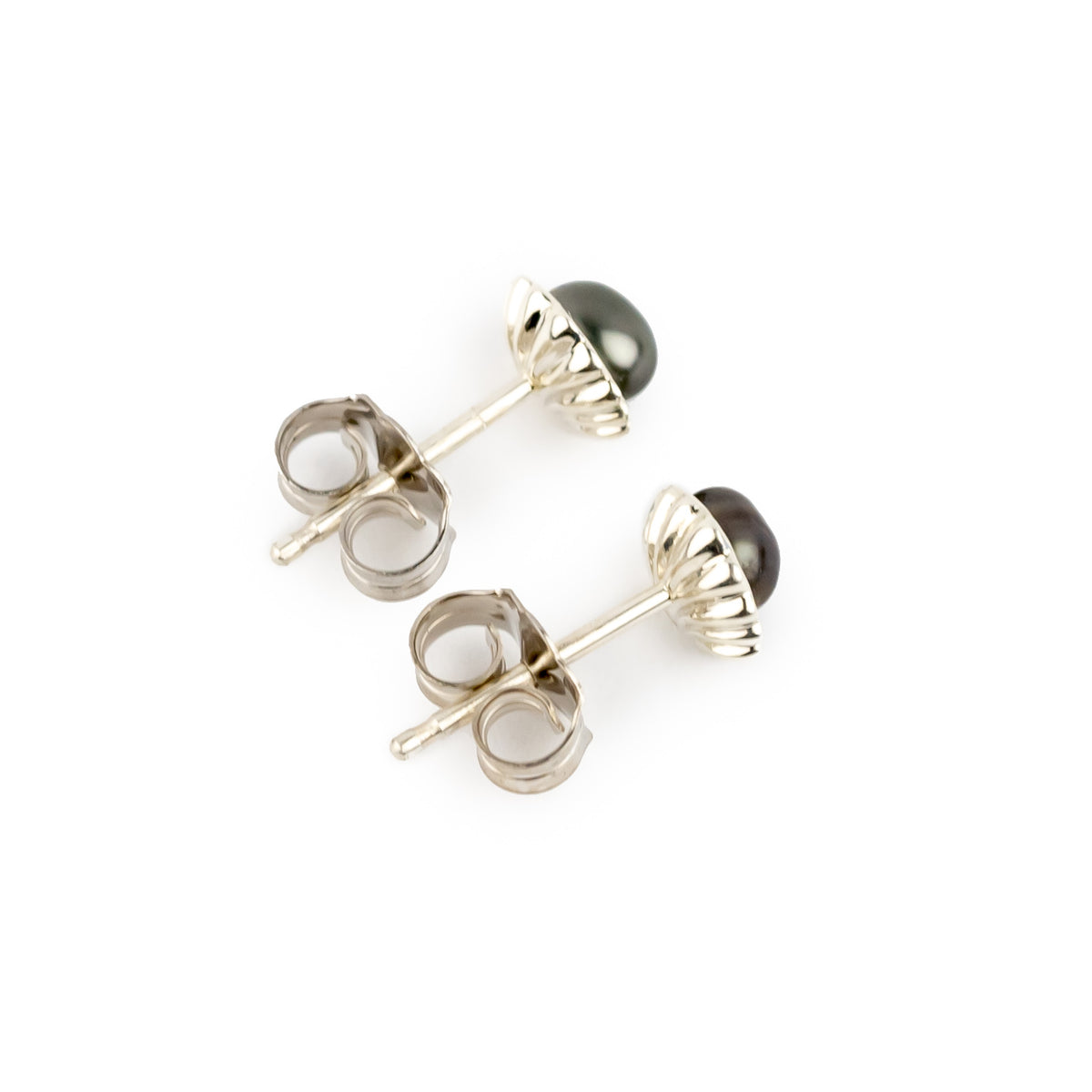 Dark Silvery Keshi Pearl Sterling Silver Seashell Stud Earrings