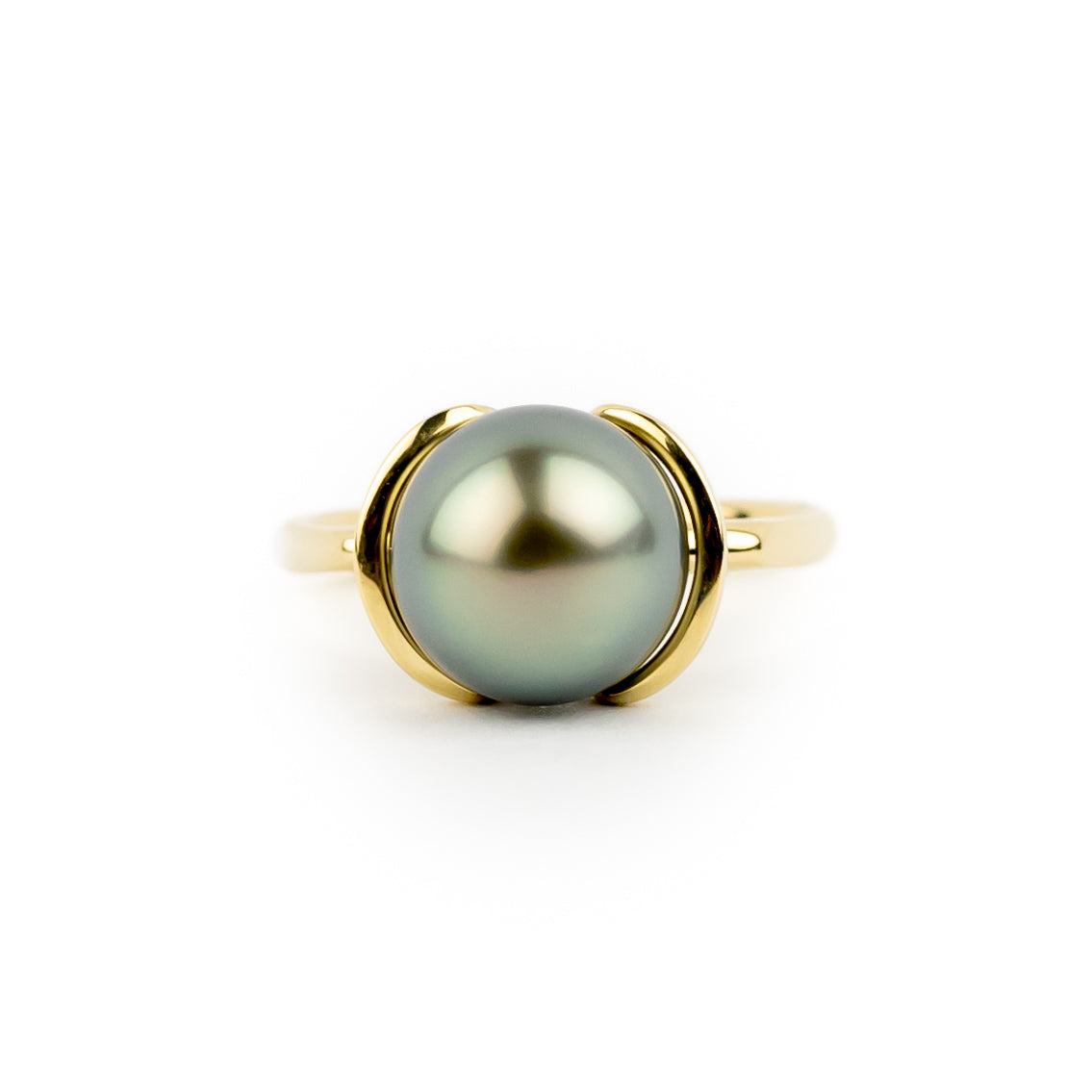 Light Peacock Green Tahitian Pearl Petal Ring