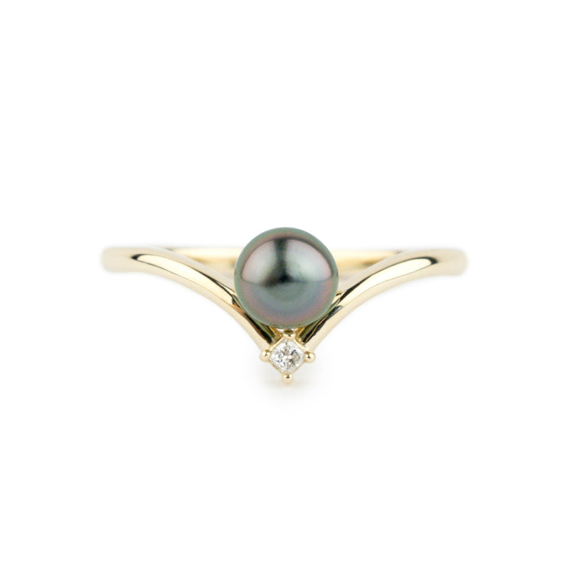 Tahitian Keshi Pearl & Diamond Sunrise Ring