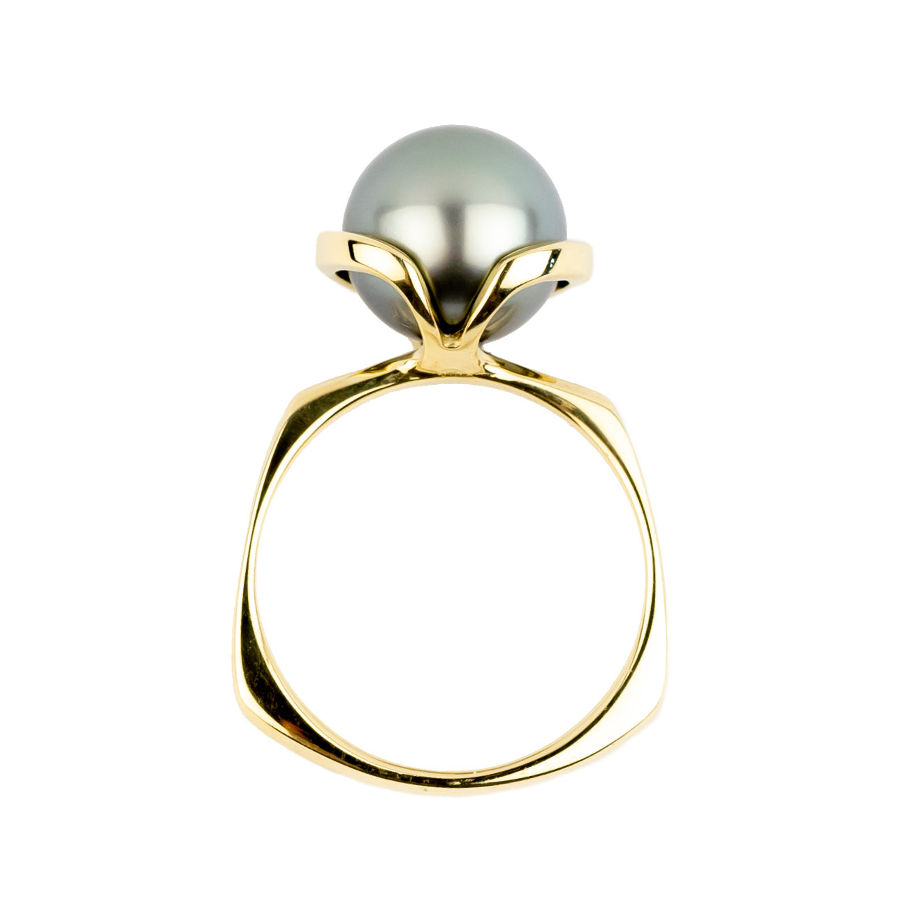 Light Peacock Green Tahitian Pearl Petal Ring