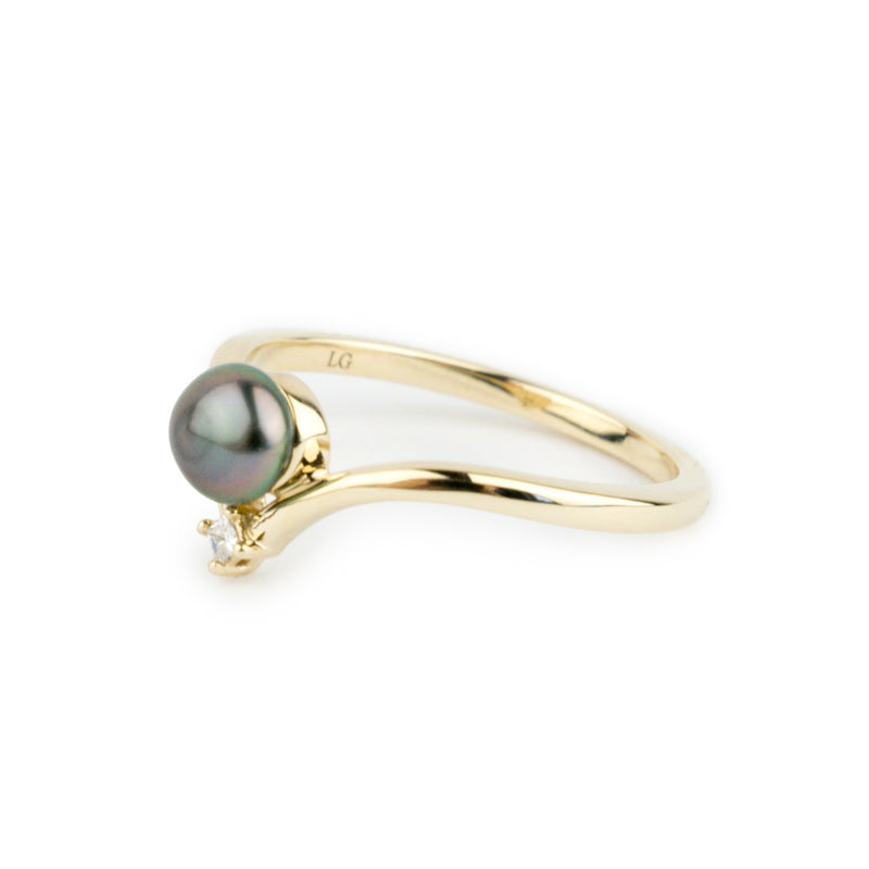 Tahitian Keshi Pearl & Diamond Sunrise Ring