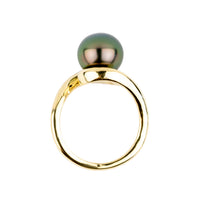 Color Shifting 10mm Tahitian Pearl Embrace Ring on 14k Yellow Gold