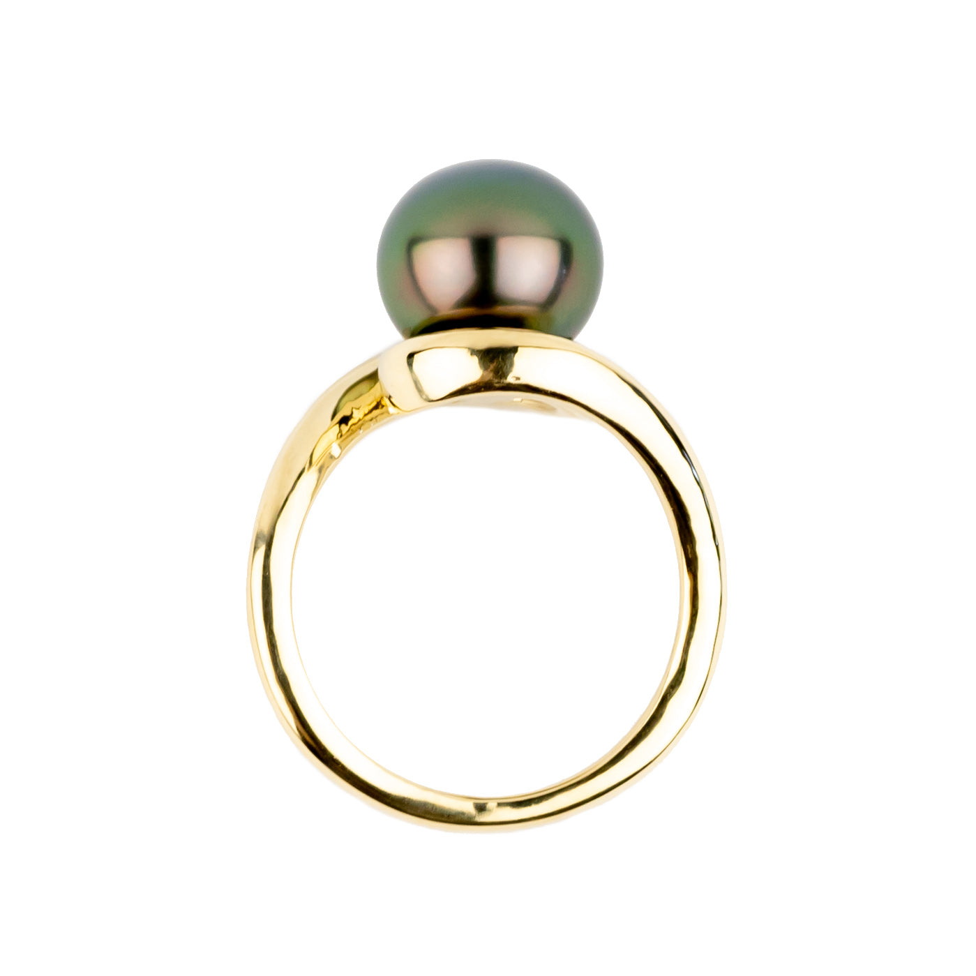 Color Shifting 10mm Tahitian Pearl Embrace Ring on 14k Yellow Gold