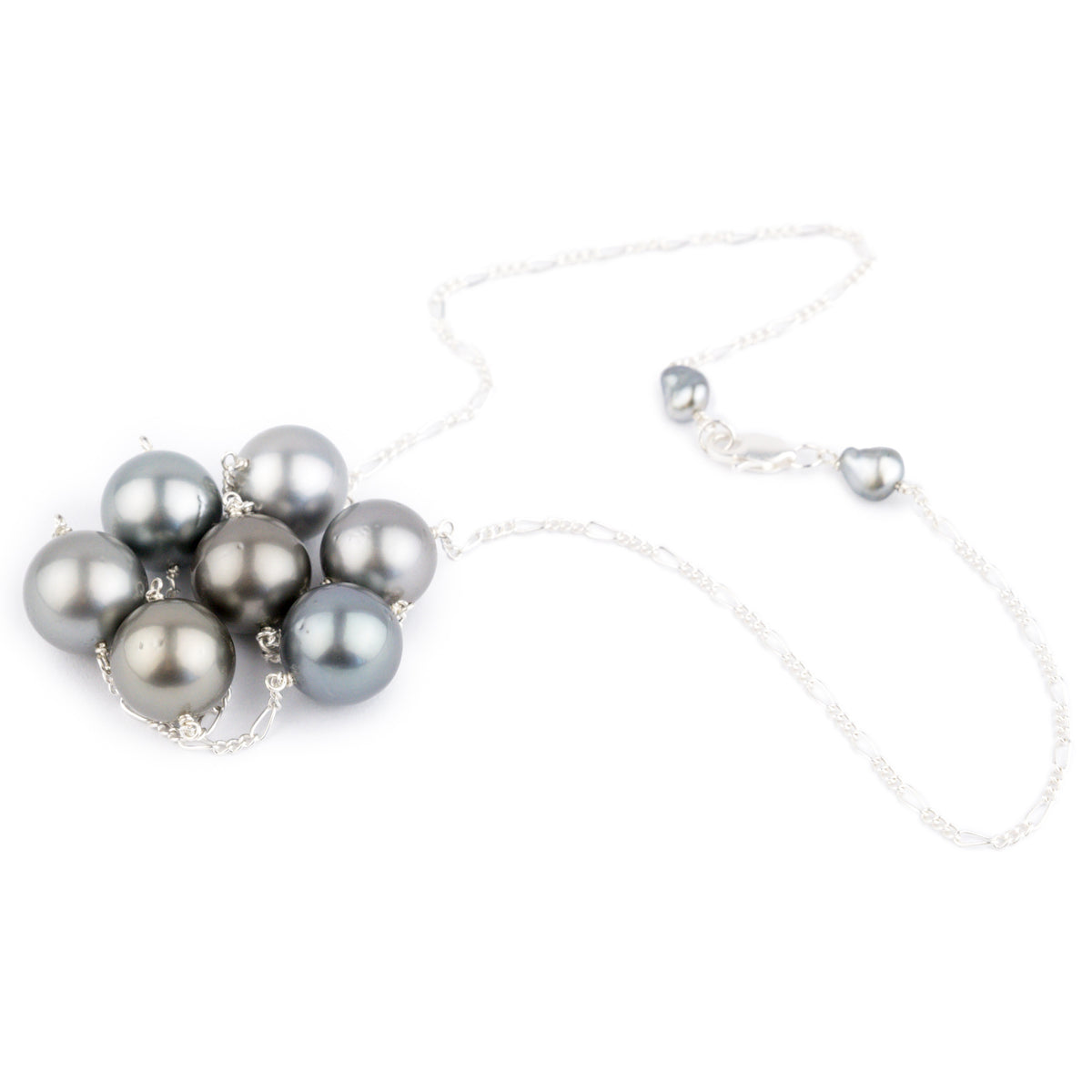 Silvery Blue Tin-Cup Tahitian Pearl Necklace on Sterling Silver