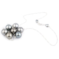 Silvery Blue Tin-Cup Tahitian Pearl Necklace on Sterling Silver