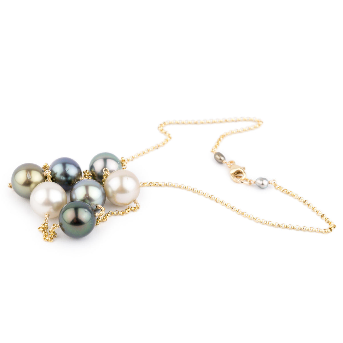 Golden Blue-Green Tin-Cup Tahitian Pearl Necklace