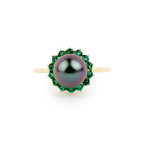 Tahitian Pearl & Emerald Soleil Ring on 14K Yellow Gold