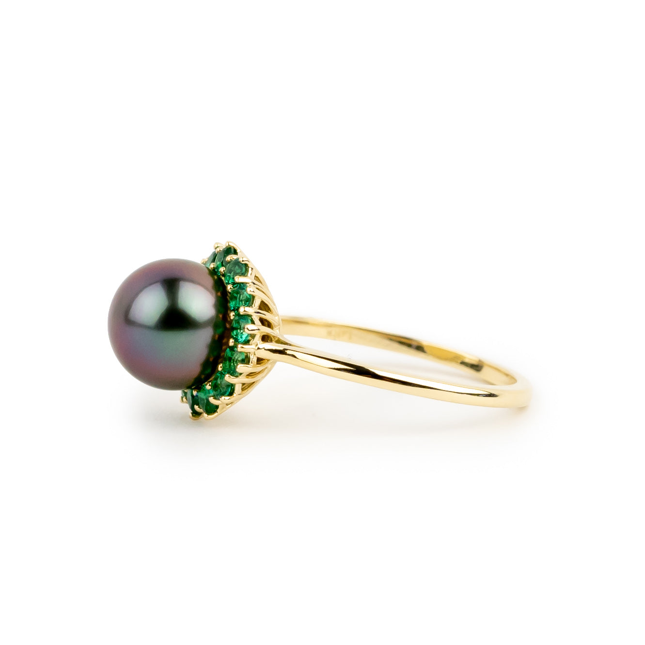 Tahitian Pearl & Emerald Soleil Ring on 14K Yellow Gold